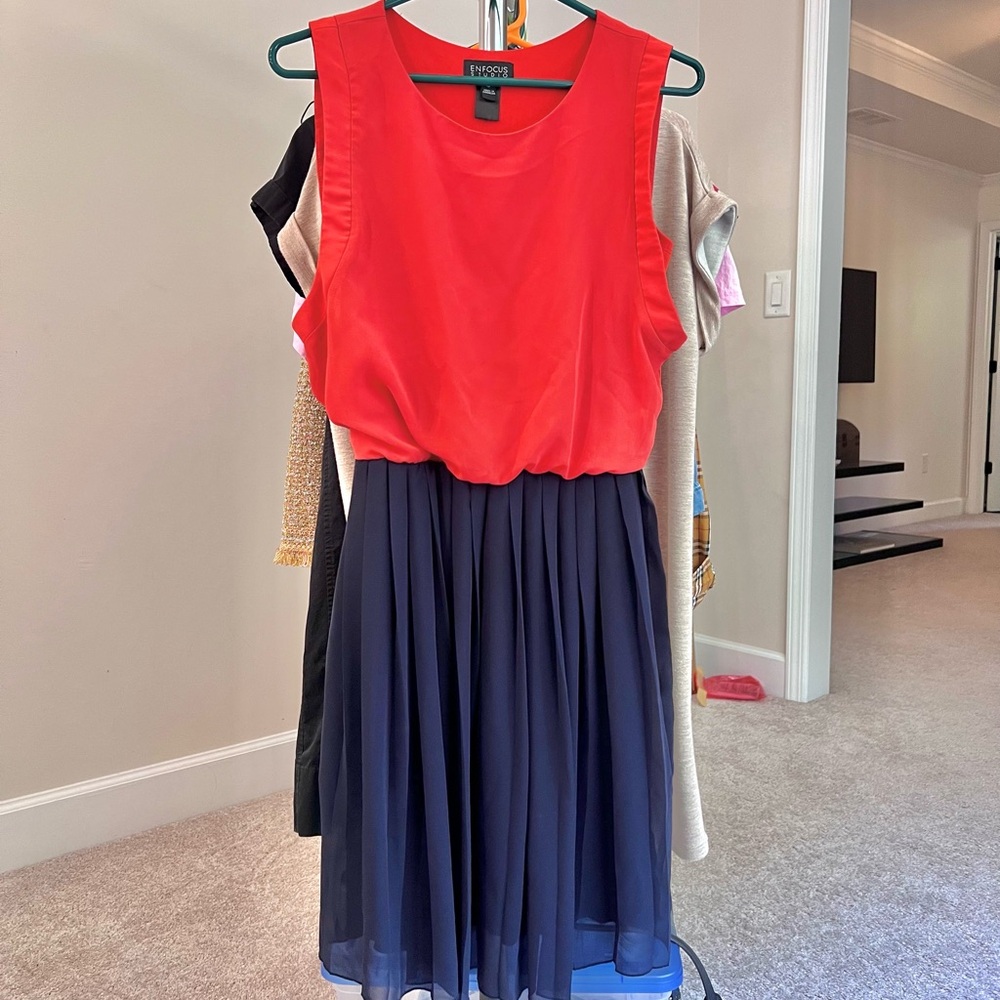 Orange and Blue Sleeveless Dress